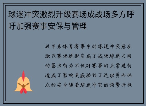 球迷冲突激烈升级赛场成战场多方呼吁加强赛事安保与管理
